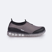 Tênis de Led Infantil Pampili Sneaker Luz Lycra Prata e Preto - lateral tênis infantil de led