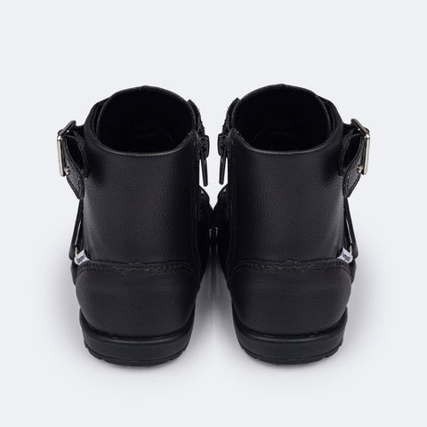 Bota Infantil Feminina Pampili Rubi Rocker Preto - traseira bota cano médio