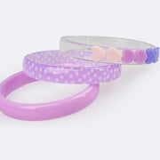 Pulseira Infantil Pampili Corações e Bolinhas Tripla Lilás - lateral das pulseiras