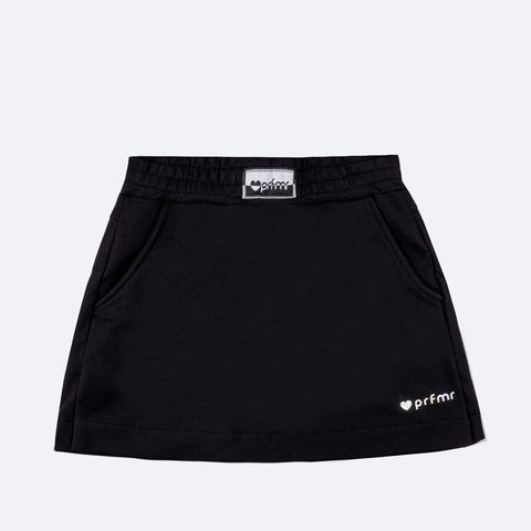 Short Saia Infantil Perfumaria Moletom Preto - frente do short saia menina