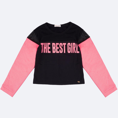 Blusa Infantil Pampili Moletom The Best Girl Preto e Pink - frente blusa infantil