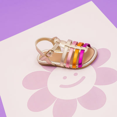 Sandália Infantil Primeiros Passos Pampili Mili Tiras Dourada e Colorida - frente sandália bebê