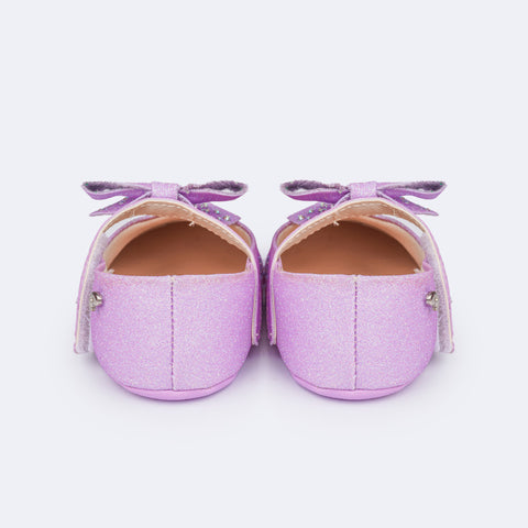 Sapato de Bebê Pampili Nina Momentos Especiais Glitter Strass Laço Lilás - traseira do sapato infantil feminino