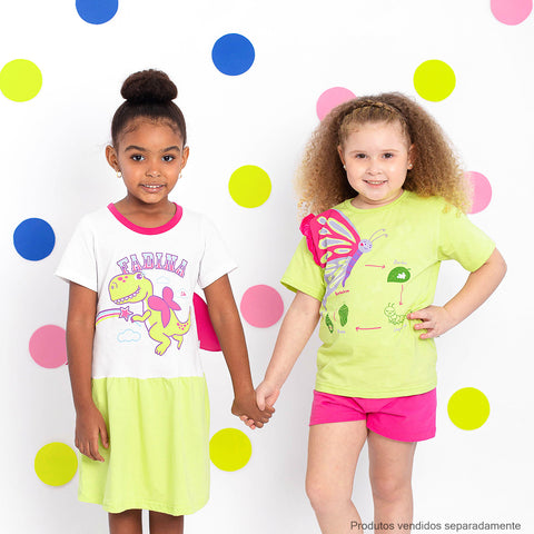 Camisola Kids Cara de Criança Brilha no Escuro Fadina Branca Pink e Verde - 4 a 8 Anos - meninas com pijamas divertidos