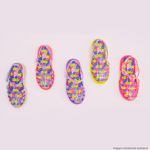 Sandália Infantil Lyra Glee Tratorada Transparente Rosa e Colorida - coleção sandália de salto