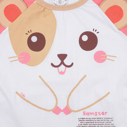 Pijama Bebê Cara de Criança Hamster Branco e Rosa - pijama bebê estampado