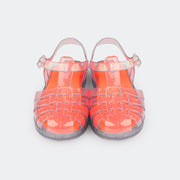 Sandália de Led Infantil Pampili Full Plastic Transparente com Glitter e Laranja Fluor - foto parte da frente