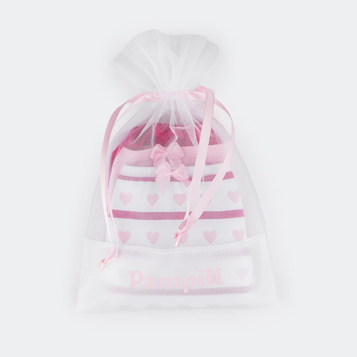 Kit Calcinha Infantil Pampili Sortidas Lisa Strass e Estampa Coração - kit calcinhas no saco de organza