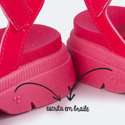 Sandália Infantil Pampili Anny Tratorada Comfy Braile Pink Maravilha  - escrita em braile na sola 