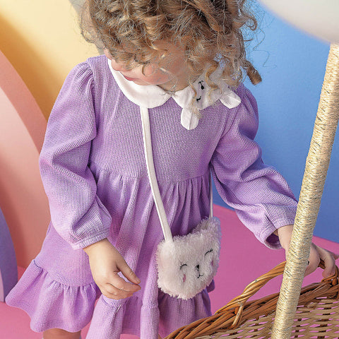 Vestido de Bebê Infanti Manga Longa Ursa Lilás - frente vestido bebê