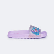 Chinelo Slide Infantil Pampili Fun Glee Cavalo Marinho Glitter Lilás - lateral chinelo slide