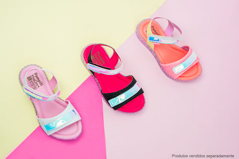 Sandália Papete Infantil Candy Glitter e Holográfica Preta e Pink - coleção sandália infantil 