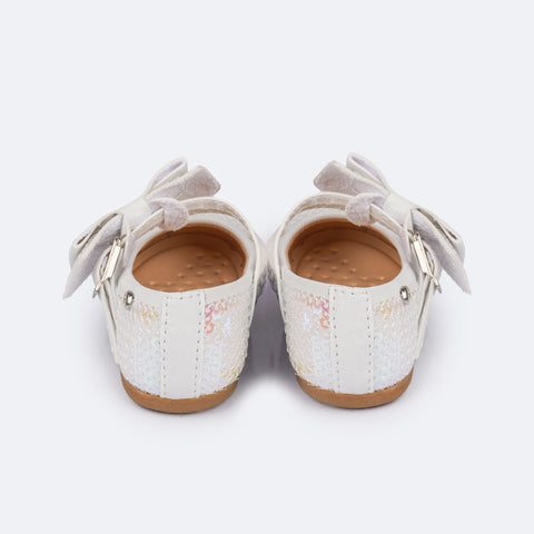 Sapato Infantil Pampili Mini Angel Paetê e Laço Removível Branco - traseira sapato infantil branco