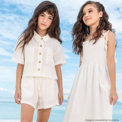 Vestido Infantil Vic&Vicky Midi com Lastex Off White - vestido branco na menina