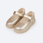 Tênis Infantil Feminino Pampili Pom Pom Glitter Dourado e Nude - frente tênis infantil dourado