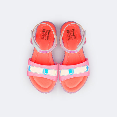 Sandália Papete Infantil Pampili Candy Glitter Holográfica Colorida - parte superior da palmilha confortável