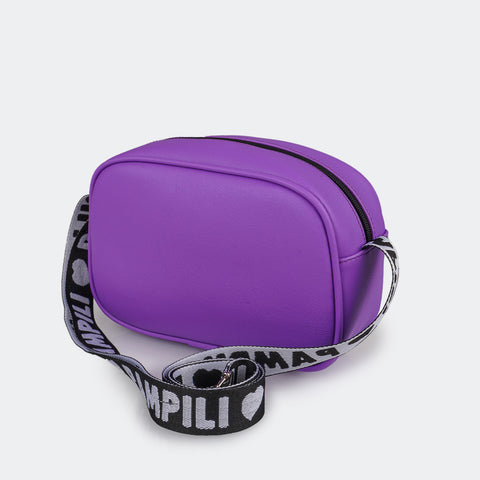 Bolsa Tiracolo Tweenie Corações Diversos Braile Branco e Colorida- foto traseira em roxo