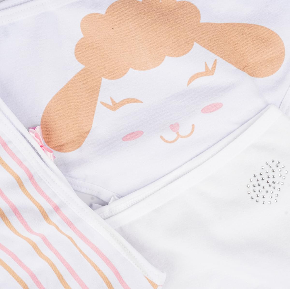 Kit Calcinha Infantil Pampili Sortidas Strass Poá e Listrada Branca - calcinha com estampa e strass