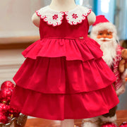 Vestido de Bebê Roana Regata Babados e Bordado Vermelho - frente do vestido de bebê