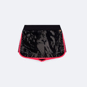 Short Saia Infantil Pampili com Paetê Preto e Rosa Flúor - frente do short saia com paetê