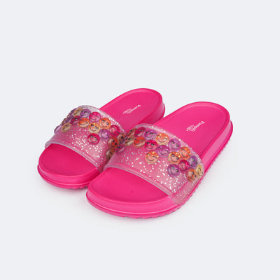 Chinelo Slide Infantil Pampili Fun Glee Carinha Feliz Pink e Colorido - frente do chinelo infantil emojis
