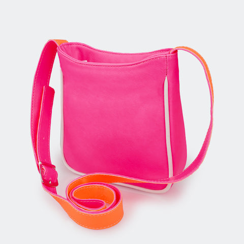 Bolsa Feminina Tweenie Corações Diversos Braile Pink Fluor e Colorida  - foto da parte traseira da bolsa e da alça 