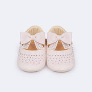 Sapato de Bebê Pampili Nina Momentos Especiais Glitter Strass Nude - frente do sapato infantil com laço