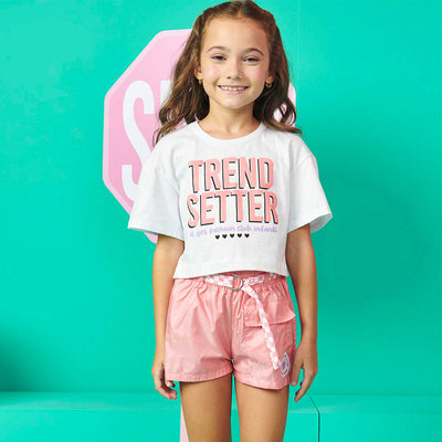 Conjunto Infantil Infanti Branco e Rosa Metalizado - frente do conjunto menina