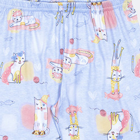 Pijama Infantil Alakazoo Manga Longa Zoo Gatas Fofas Azul - estampa na calça