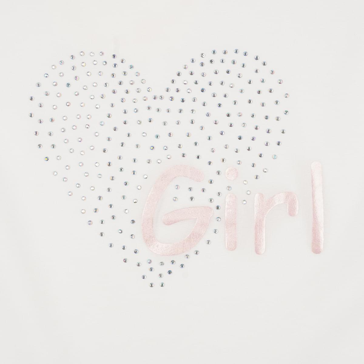 Camiseta Infantil Pampili Girl Coração Strass Off White - camiseta com aplicação