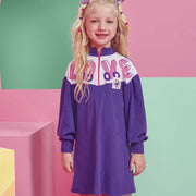 Vestido Infantil Kukiê Manga Longa Bufante Canelado Roxo - frente vestido infantil inverno