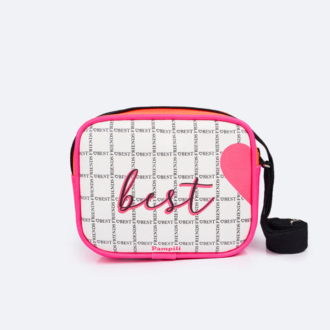 Bolsa Infantil Pampili Best Friends Laranja Neon e Pink Flúor - frente da bolsa infantil em rosa