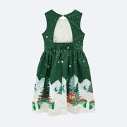 Vestido Infantil Kukiê Natal com Strass Verde - costas do vestido infantil natal