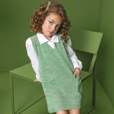 Conjunto Infantil Infanti Vestido e Camisa Tricot Verde e Branco - frente do conjunto menina