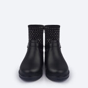 Bota Infantil Feminina Pampili Safira Glitter e Tachas Preta - frente bota feminina