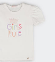 Camiseta Infantil Feminina Pampili Girls Rule com Brilho Off White  - foto da frente 