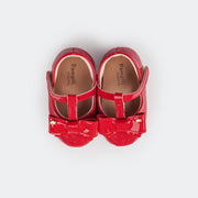 Sapato de Bebê Pampili Nina Calce Fácil Perfuros e Laço Verniz Vermelho Peper - foto superior do sapato mostrando forro macio 
