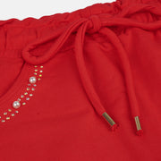 Short Saia Infantil Infanti Strass e Pérolas Vermelho - detalhe de pérolas e strass