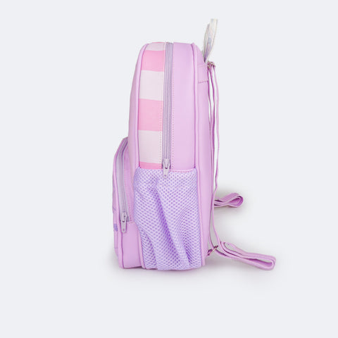 Mochila Infantil Pampili Matelassê Corações Lilás  - lateral com sobretons lilás 