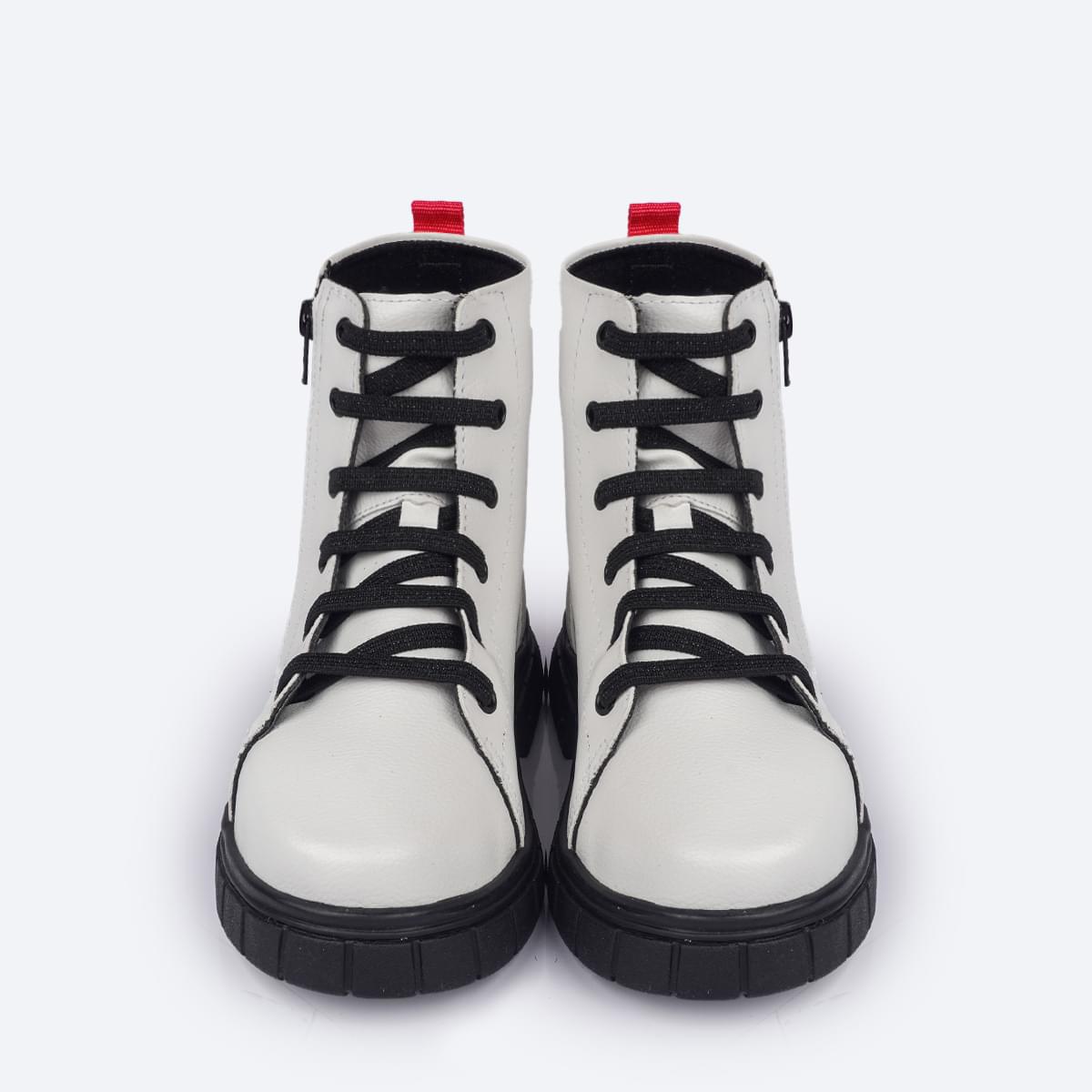 Bota Coturno Feminina Pampili Lucky Abotinada Branca - frente coturno menina