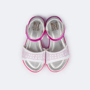 Sandália Papete Infantil Candy Glitter e Strass Branca e Pink - parte superior da palmilha confortável