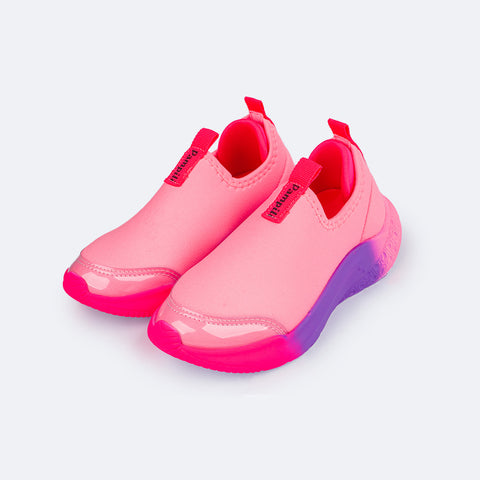 Tênis Infantil Feminino Pampili Gabi Sola Ultra Leve Degradê Rosa Neon - frente do tênis infantil lycra