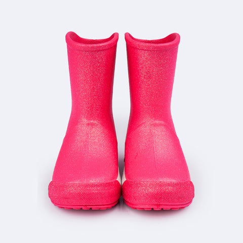 Bota Galocha Infantil Pampili Happy Glee Glitter Pink - frente da bota infantil feminina
