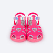 Sandália Infantil Pampili Flower Coração Holográfica Pink Flúor - frente sandália rosa