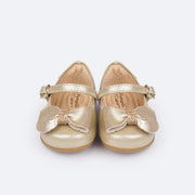 Sapato Infantil Pampili Mini Angel com Laço e Strass Dourado - frente do sapato infantil com laço