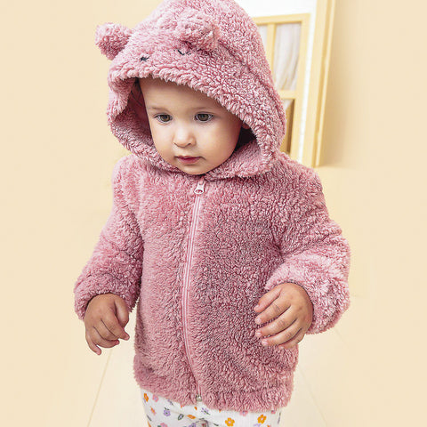 Jaqueta Infantil Feminina Infanti Capuz Urso Pelúcia Rosa - frente jaqueta infantil pelúcia