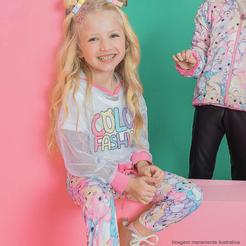Conjunto Infantil Kukiê Color Fashion Tela Branco e Rosa - conjunto menina