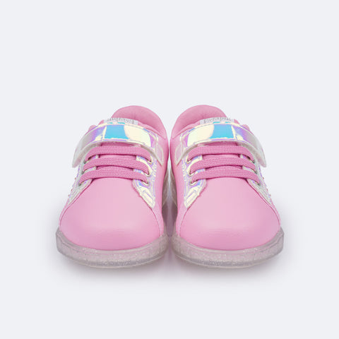 Tênis de Led Infantil Pampili Sneaker Seja Luz Glitter Strass Rosa Bale - frente tênis infantil feminino