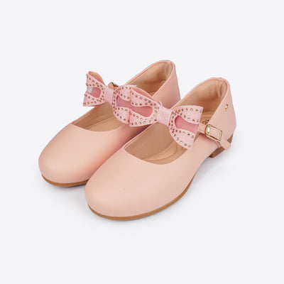 Sapato Infantil Feminino Pampili Angel Laço Removível Tela e Strass Rosa - frente sapato infantil com laço