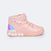 Tênis de Led Cano Médio Infantil Pampili Sneaker Luz Cintilante Rosa - lateral tênis cano médio